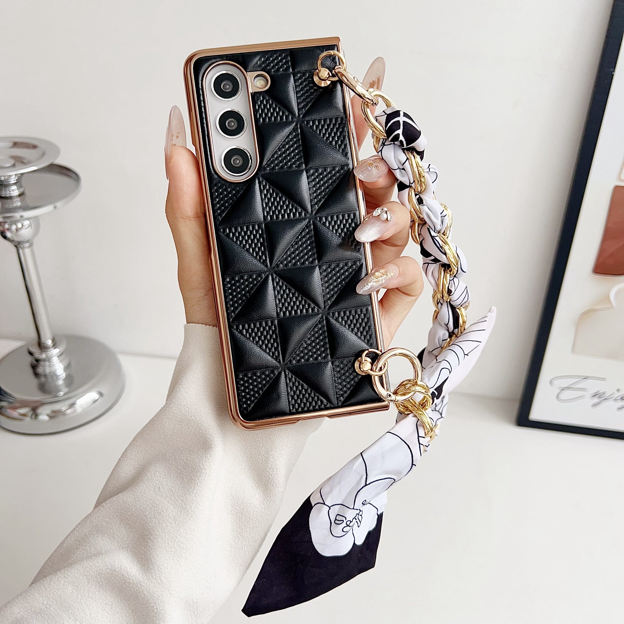 For Samsung Galaxy Z Fold6 5G Case Grid Texture PU+PC Phone Cover with Ribbon Chain Strap - Light Green For Samsung Galaxy Z Fold6 5G Case Grid Texture PU+PC Phone Cover with Ribbon Chain Strap - Light Green